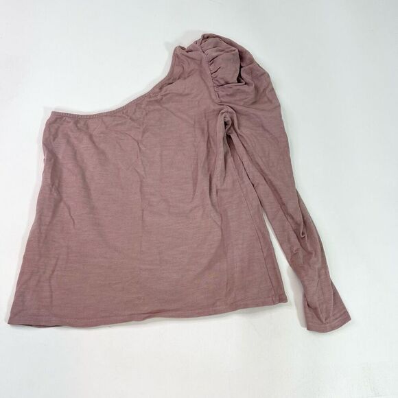 Nation LTD Shirt Womens Medium Pink Sabrina One Shoulder Puff Sleeve Party Tee - Picture 7 of 8